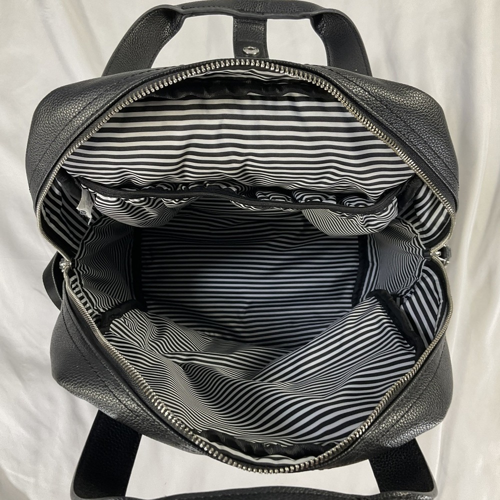 New Disney Parks Mickey Icon Flair Black Faux Leather Backpack Travel Vacation - Picture 3 of 9
